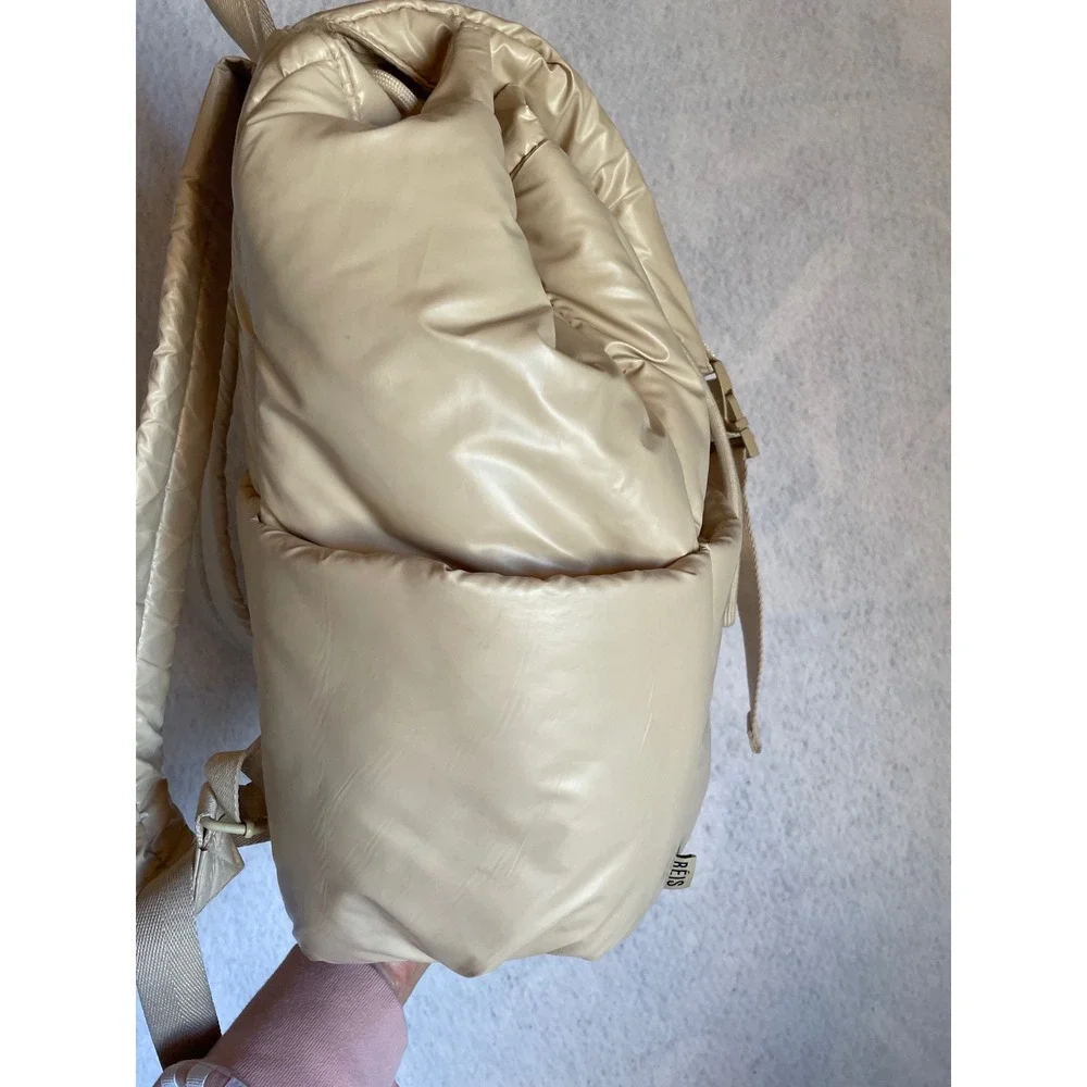 BEIS Puffy Cargo Backpack Beige Tan Quilted Lightweight Travel Bag Buckle Clasp